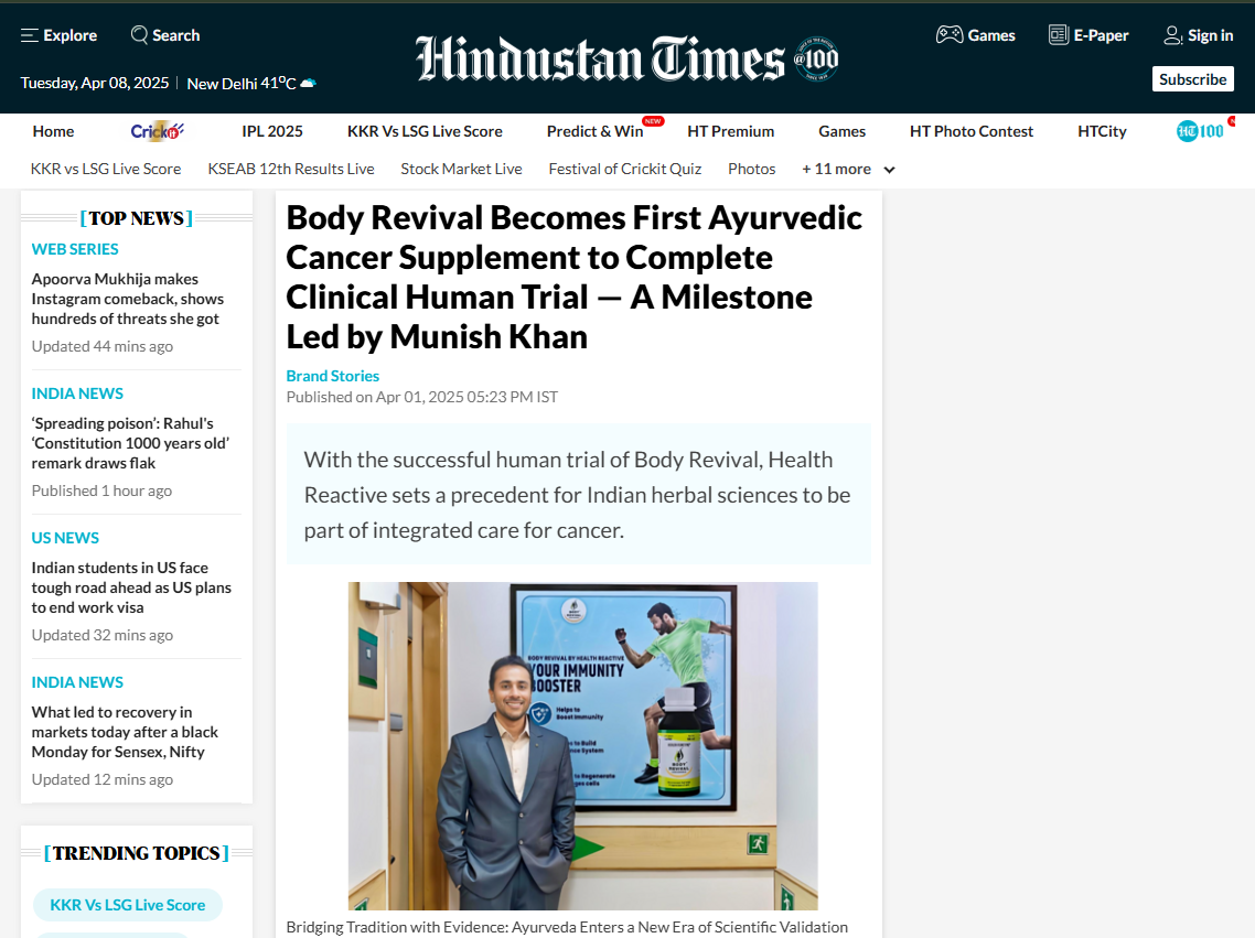 Body Revival Becomes First Ayurvedic Cancer Supplement to Complete Clinical Human Trial — A Milestone Led by Munish Khan