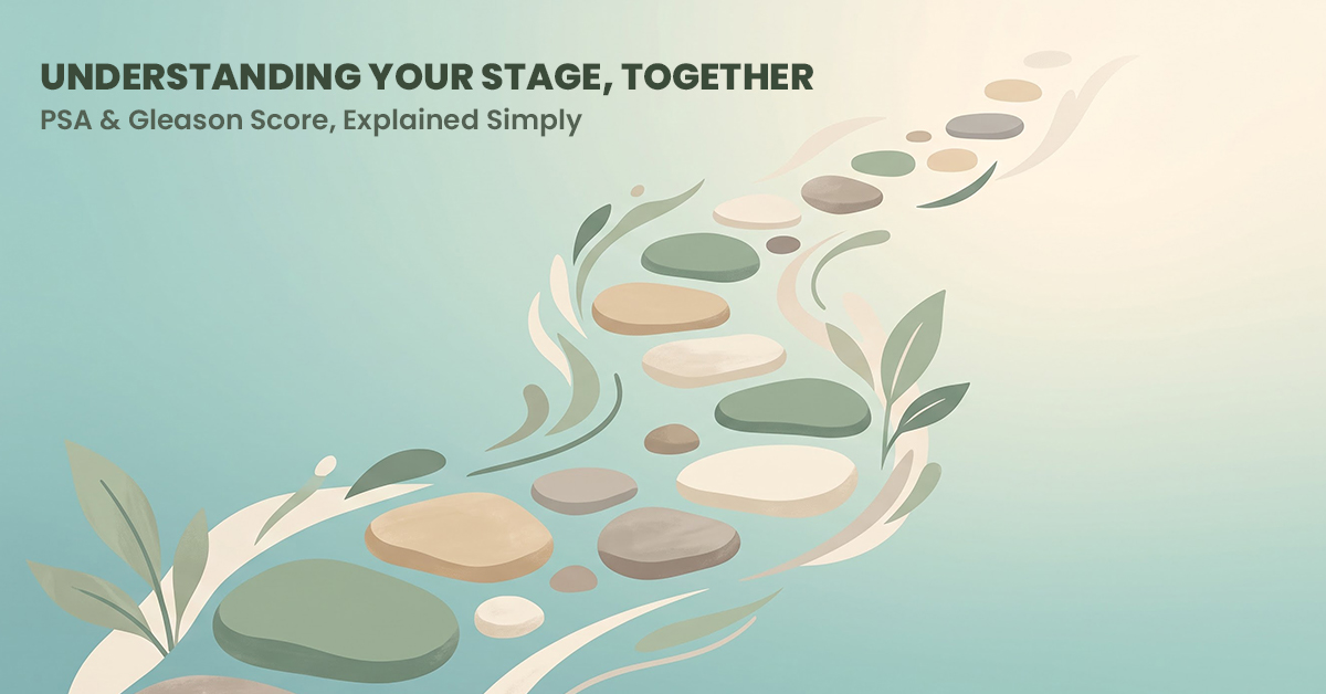 Abstract stepping-stone path illustration representing the stages of a cancer care journey
