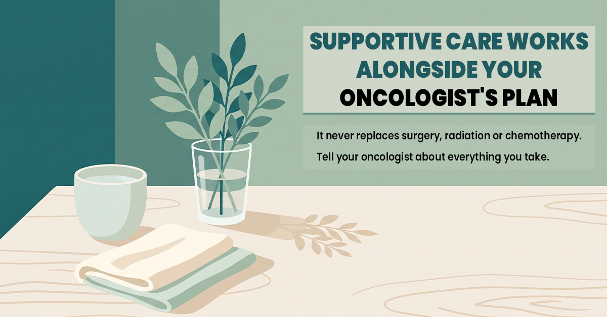Calm still life representing complementary supportive care alongside standard cancer treatment