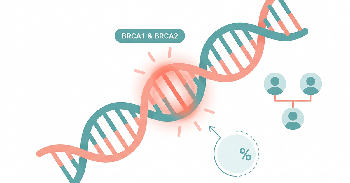 Diagram illustrating how inherited BRCA1 and BRCA2 gene mutations relate to breast cancer risk